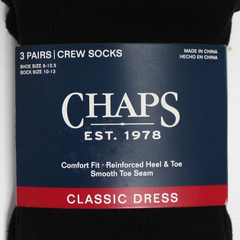 3 Pair Chaps Est. 1978 Men's Black Classic Dress Socks